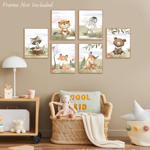Animal Nursery Wall Art Decor - 6 Pcs Cute Kids Room Prints 8x10