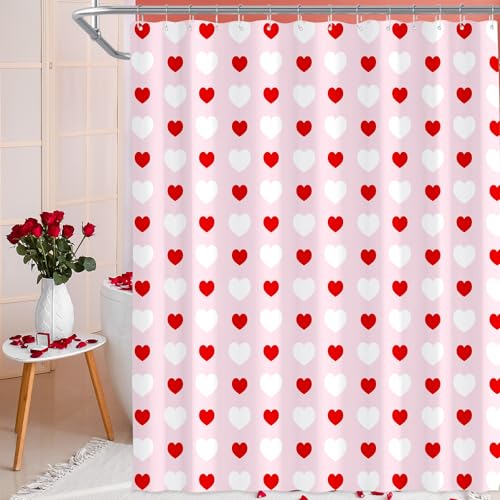 Valentine's Day Shower Curtain 71x71 Inches with Hooks - Heart Design