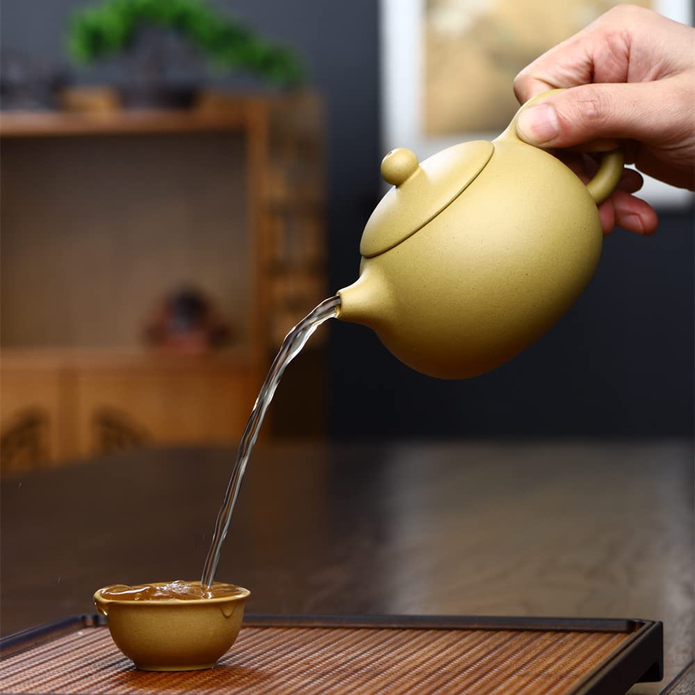 Xishi Teapot 15oz Chinese Zisha Clay Pot Ceramics Purple Sand Mud Kungfu Tea Set Kettle 9 Hole Filter (Yellow 450ml)