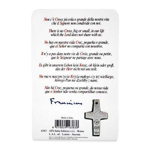 Pope Francis Holy Card with Good Shepherd Cross - Made in Italy