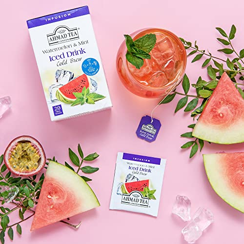 Ahmad Tea Watermelon & Mint Cold Brew Herbal Tea Bags (120 Count) - Decaffeinated, Refreshing Iced Tea