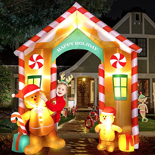 Christmas Inflatable Arch with Gingerbread Man and LED Lights for Outdoor Decor