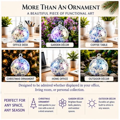 Hand Blown Glass Art Ornament - Lavender Fields Classic Round 3" - Handmade Decorative Decor