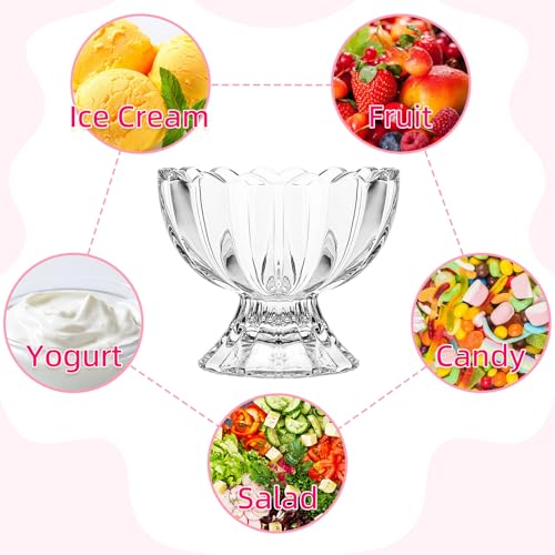 Nirvany 5oz Vintage Glass Dessert Bowls - Set of 2 Heavy Base Sundae Cups