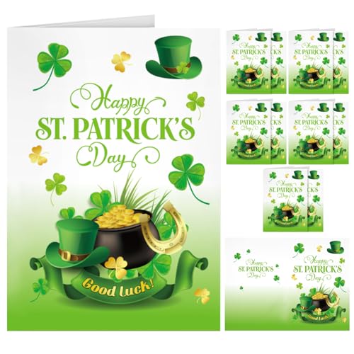 10 St. Patrick's Day Greeting Cards Set with Shamrock Design