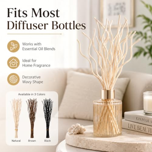 Veloshine Wavy Rattan Reed Diffuser Sticks - Natural Brown, 10 Pack