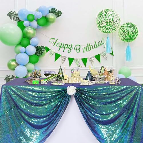 Iridescent Green Sequin Tablecloth 90x132 Inch - Glitter Rectangle Event Decor