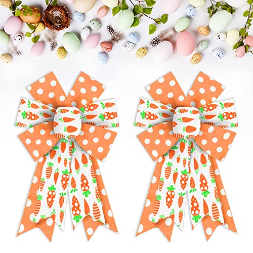 Easter Wreath Bows - 2pcs Burlap Decor Bow with Carrots