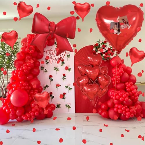 KYGNE 10Pcs Red Heart & Bow Foil Balloon Set for Parties