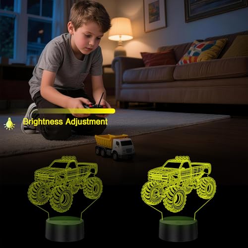 3D Monster Truck Night Light for Kids - RGB LED, Remote & Touch Control - Unique Truck Decor