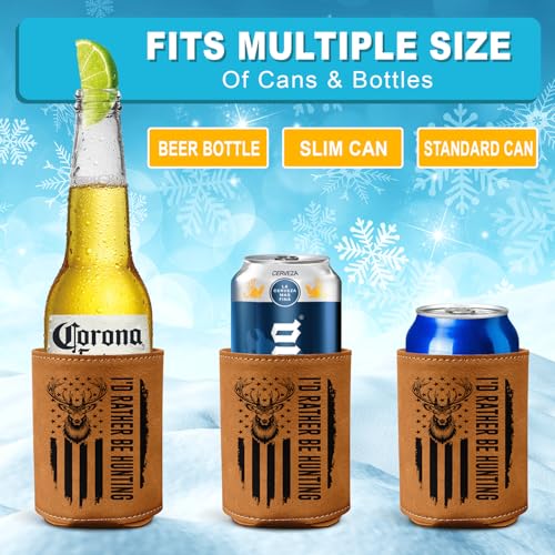 365FURY Hunting Gifts for Men - Leather Beer Can Cooler, Collapsible & Insulated, Birthday & Christmas Present