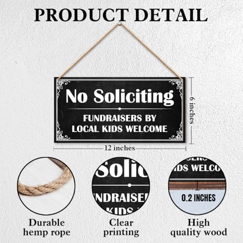 GYLUTD No Soliciting Sign for House Front Door - Funny Wooden Sign with Welcome Message - Listing Variation Included