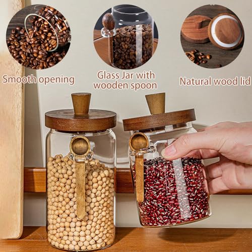 Coriario 13oz Glass Storage Jar with Airtight Wood Lid and Spoon