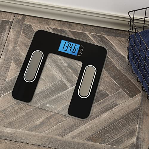 Taylor Digital Glass Body Composition Scale, Bathroom Scale for Body Weight, Measures Body Fat, Body Water, Muscle Mass and BMI, 10-User Recognition, FSA HSA Eligible, 400 lb Capacity, White and Black