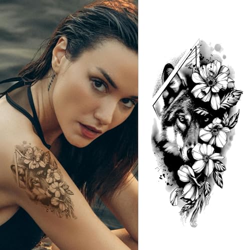 VibesHood Large Temporary Tattoos - Lion and Wolf Waterproof Ink Sheets