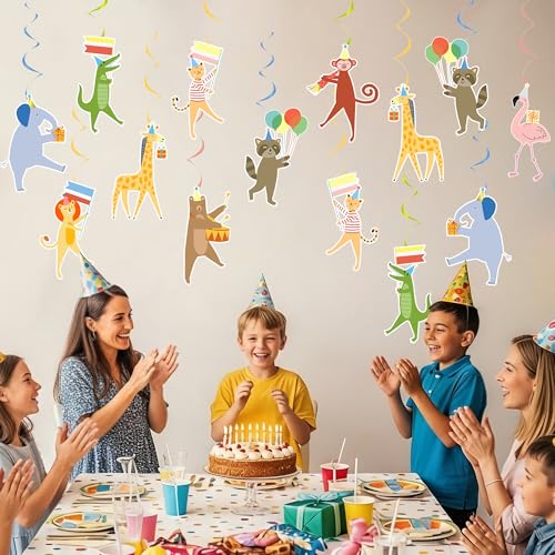 60Pcs Animal Parade Hanging Swirls - Safari Themed Birthday Party Decor