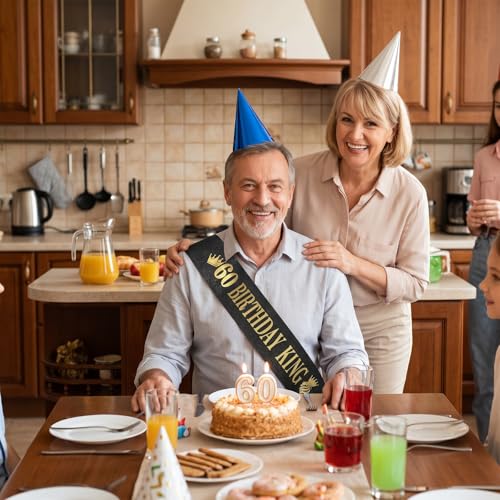 60th Birthday King Sash for Men - Black & Gold Party Decoration