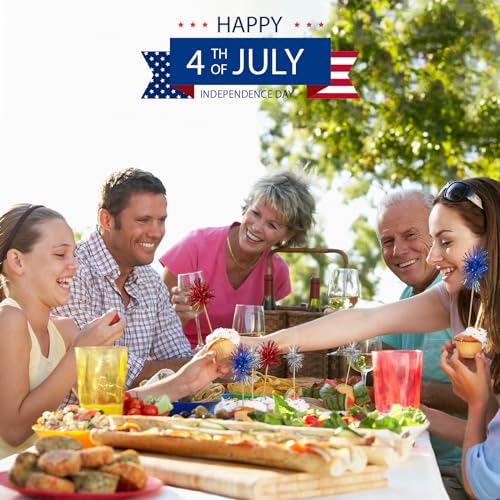 30PCS Foil Firework Cupcake Toppers 4th of July Patriotic Toothpicks