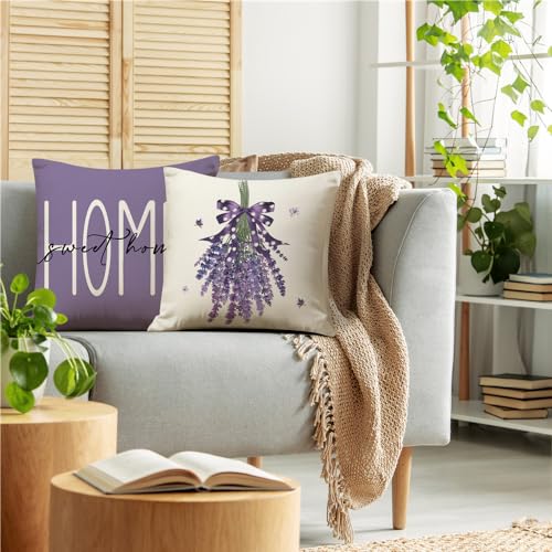 Set of 4 Lavender Wreath Pillow Covers 18x18 - Spring Home Decor