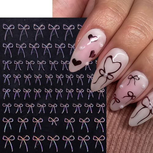 Quezadyl 8 Sheets 3D Self-Adhesive Bow Nail Art Stickers Cute Bowknot Decals