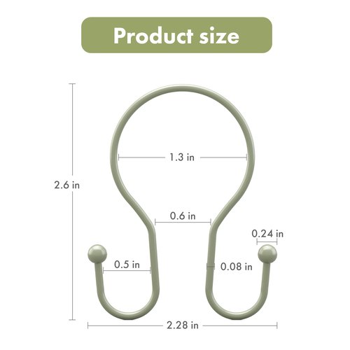 AmazerBath Shower Curtain Hooks Sage Green Shower Curtain Rings, Simple Double Hook Shower Curtain Hooks Rust Proof, Smooth Sturdy Metal Shower Hooks for Shower Curtain Rod, 12 Pcs Shower Rod Hooks