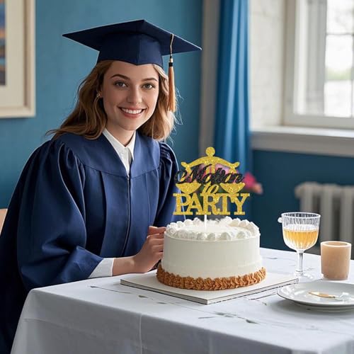 Congrats Grad Cake Topper - Gold Black Glitter for Law School Graduation