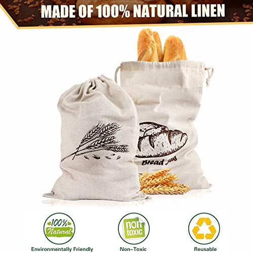 Reusable Linen Bread Bags - Set of 4, 17.5x11.5 Inches for Artisan Bread Storage