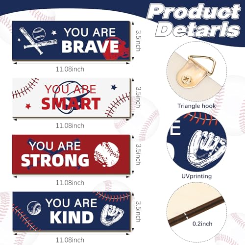 Baseball Room Decor Set - 4 Wooden Motivational Signs for Boys