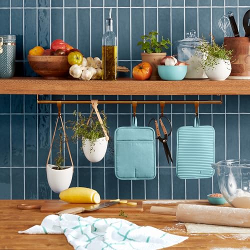 KitchenAid Ribbed Soft Silicone Pot Holders 2-Pack Set, Mineral Water Aqua, 7x9 Inches