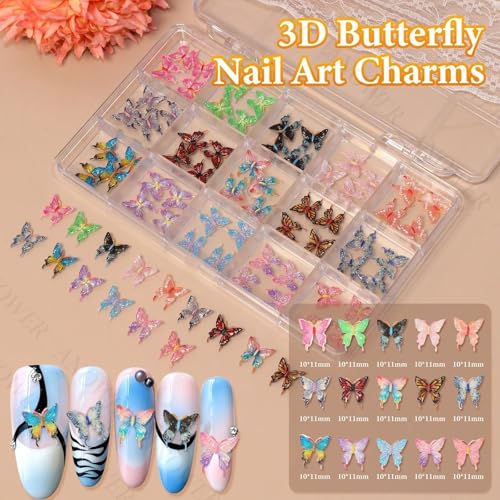 Anower 3-Box Nail Charms Kit with 3D Butterfly, Rhinestones, and Beads