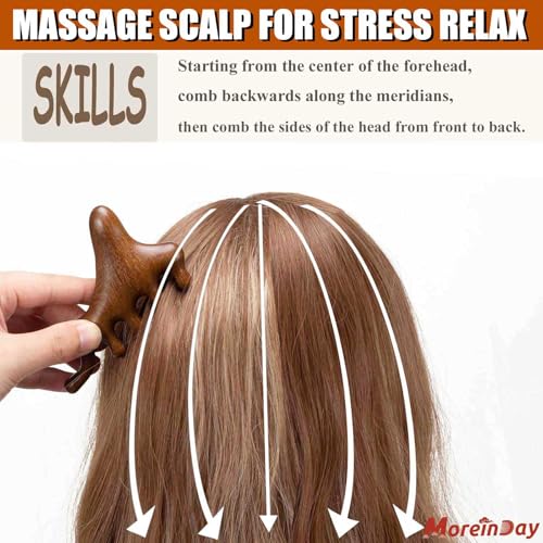 Natural Sandalwood Scalp Massager & Wide Tooth Hair Comb for Stress Relief