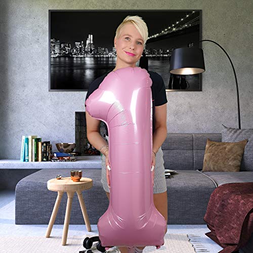 DIWULI 40-Inch Pastel Pink Number 1 Foil Balloon for 1st Birthday Party