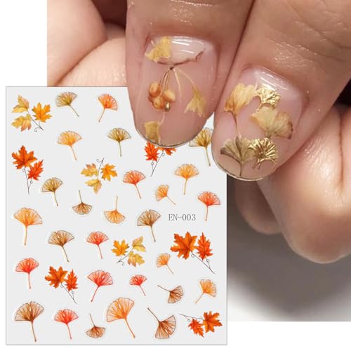 Autumn Maple Leaves Nail Stickers 3D Thanksgiving Pumpkin Fall Decals