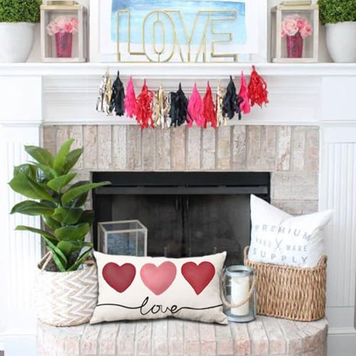 Valentine's Day Pillow Cover 12x20 Pink Heart Design - DFXSZ