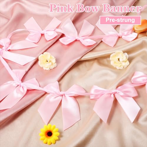 Pink Satin Bow Garland - 2 Pcs Pre-Strung Party Decor