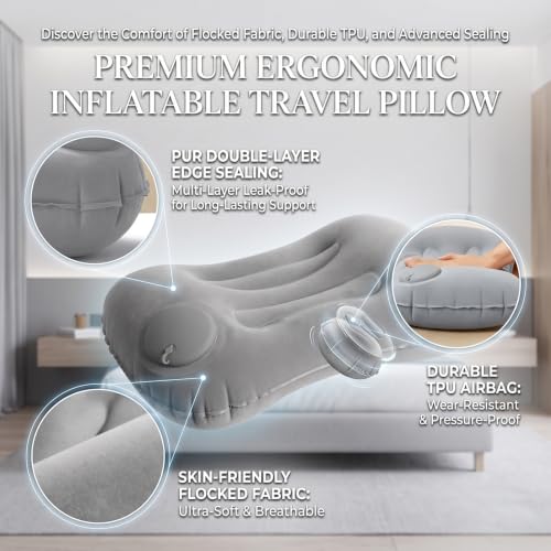 Inflatable Camping Pillow with Neck Support & Eye Mask - Portable Travel Comfort