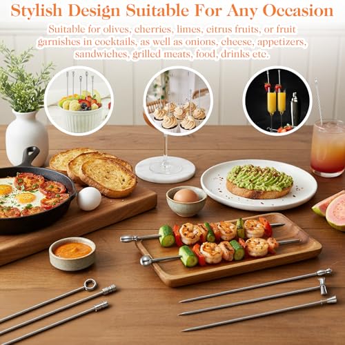 Stainless Steel Martini Cocktail Picks Set of 9 - Reusable Olive Skewers
