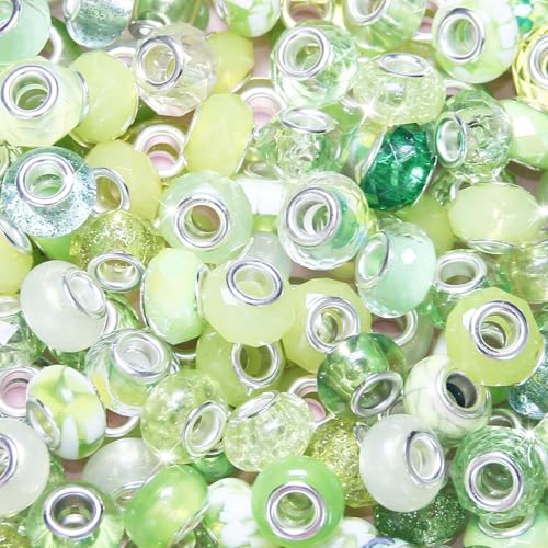 60 Light Green Large Hole Beads for DIY Jewelry Making