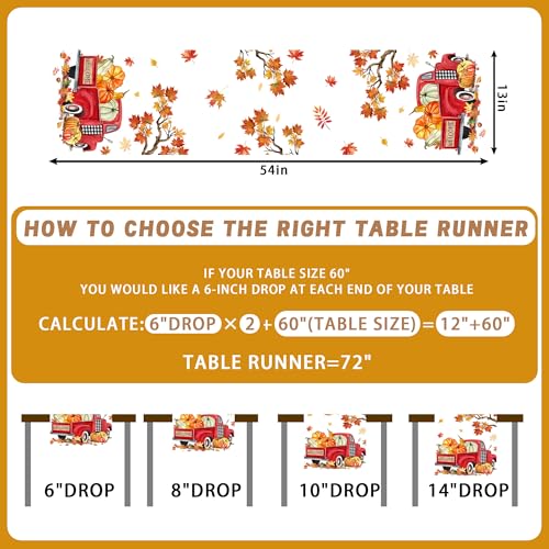 Fall Linen Table Runner 13x54 Inches - Autumn Pumpkin & Maple Leaf Design