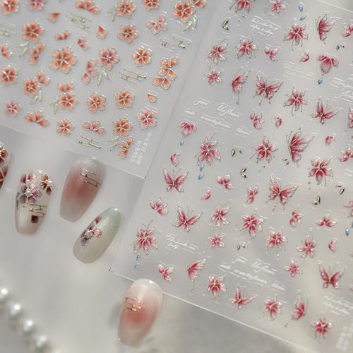 5D Embossed Flower Nail Art Stickers - Self-Adhesive Cherry Blossom Decals