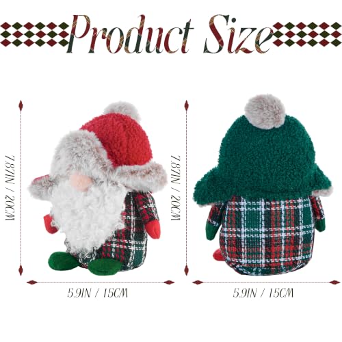 Christmas Plush Gnomes Set of 2 with Red Green Gray Variations for Holiday Decor