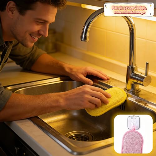 Dual-Sided Heavy Duty Kitchen Scrubbing Sponges - Lint-Free & Durable