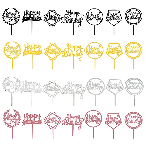 Happy Birthday Cake Topper Set - 28 Cupcake Picks in 7 Styles