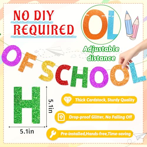 FINDRICH 4PCS Pre-Strung Happy First Day of School Banner Red Classroom Decorations