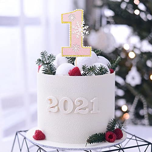 First Birthday Cake Topper Snowflake Number 1 Glitter Party Decoration Pink