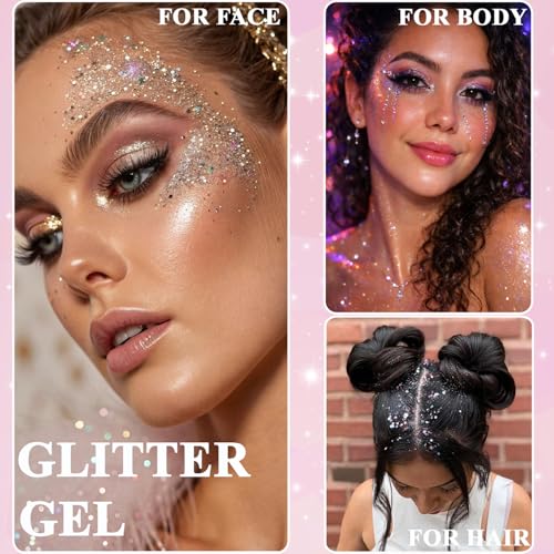 Yioyeoi Chunky Body Glitter Gel - 12-Color Holographic Festival Makeup