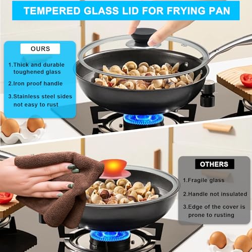 8 Inch Tempered Glass Lid for Frying Pan with Stainless Steel Rim