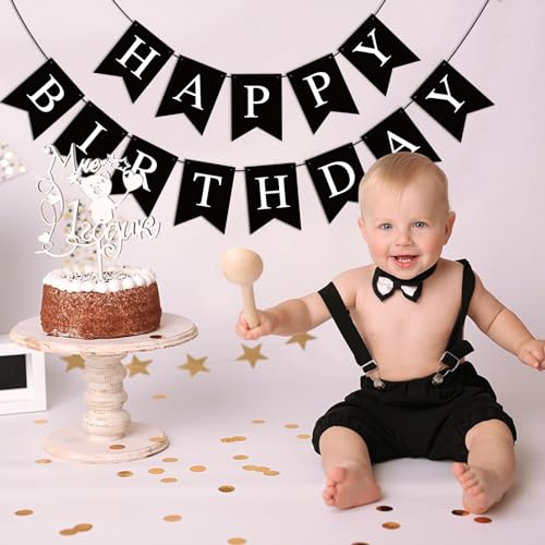 Black Happy Birthday Banner - 13 Flag Party Decoration