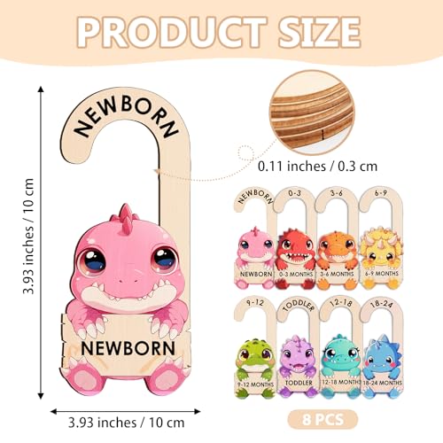 Dinosaur Baby Closet Dividers - Wooden Size Organizers for 0-24 Months