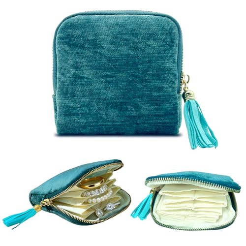 Small Travel Jewelry Case - Portable Velvet Jewelry Pouch, Blue